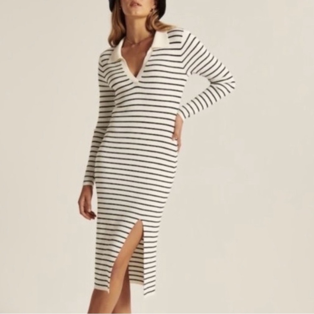 ABERCROMBIE | Striped Navy and White Ribbed Knit Midi Dress | SIZE XXSP NWT